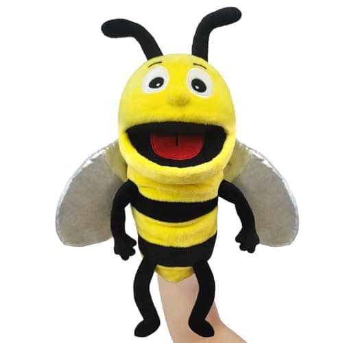 JUSTQUNSEEN Hand Puppet Realistic Plush Puppet 13",Insect Animal Puppets for Kids Insect Stuffed Animal Hand Puppet with Moveable Mouth,Soft Stuffed Bee Puppet Story Toy Puppets Role Play Show Game