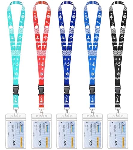 Teskyer 5 Pack Cruise Lanyard with Waterproof ID Badge Holders for Ship Key Cards, Cruise Essentials for Royal Caribbean, Carniva, Princess (Mix)