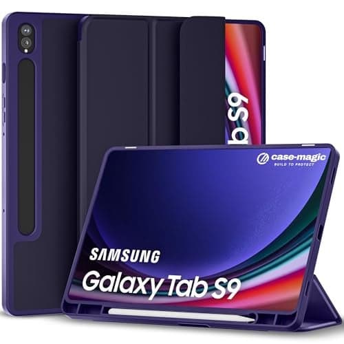 Case-Magic Premium Folio Case Cover for Samsung Galaxy Tab S9/ S9 FE 11 inch (2023) with S Pen Holder, Auto Sleep/Wake Magnetic Closure, Trifold Stand| Slim Lightweight PU Exterior, TPU Back (Blue)