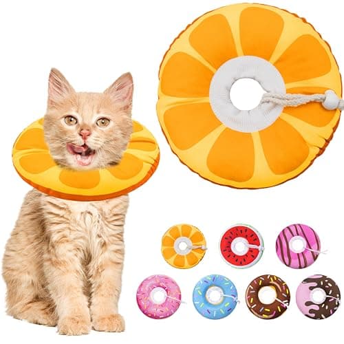 Seyezo Cat Cone Collar Soft, Cat Recovery Collar for Wound Healing Cute Donut Elizabethan Cone for Kittens, Adjustable Cones for Cats to Stop Licking Neck Protective Cones After Spay(Orange, Small)