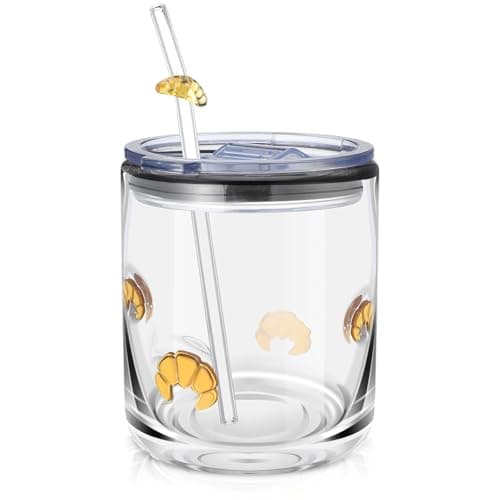 SiliFine Croissant Icon Juice Glasses 14oz Old Fashioned Icon Stemless Wine Drinking Juice Cocktail Coffee Glasses Cups for Women Home Summer Party Supplies Gift