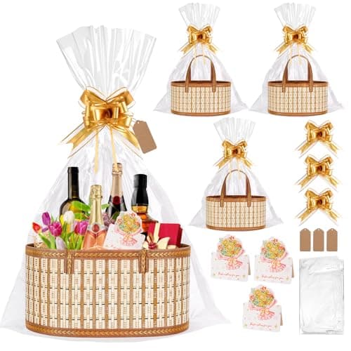 Dreamtop 3 Set Baskets for Gifts Empty, Woven Bamboo Gift Basket Empty Large with Handles, Sturdy Gift Basket Kit Empty to Fill for Christmas Birthday Baby Shower Wedding Gift