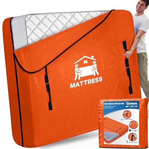 Mattress Bags for Moving, BETU Mattress Protector Waterproof Mattress Cover Queen Size Storage Bags with 8 Heavy-Duty Handles and Zipper for Bed Extra Thick Large Reusable (82"x62"x15" Orange)
