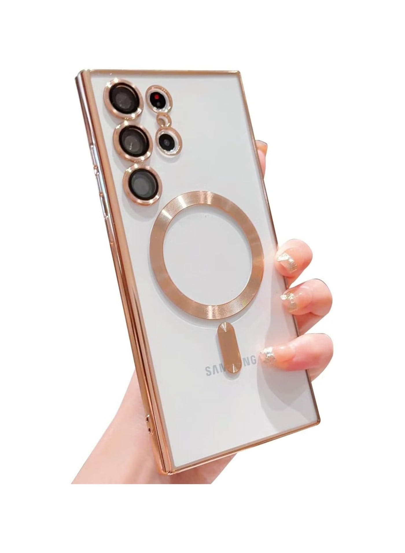 for Samsung Galaxy S24 Ultra Case Magnetic Clear with Camera Lens Protector Full Protection MagSafe Electroplated Silicone Slim Fit Shockproof Protective Case Cover - Gold