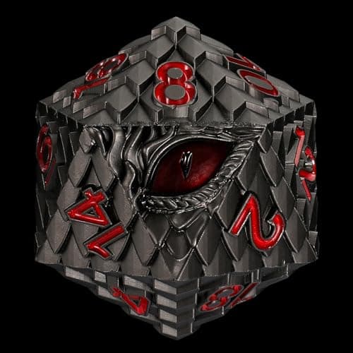 CSITORWWE Dragon Eye Scale Metal Dice33mm 20 Sided Giant D20 Large Polyhedral Dice Metal Dice Set for TTRPG Tabletop GamingDungeon MastersRPG AdventuresGray with Red Eye