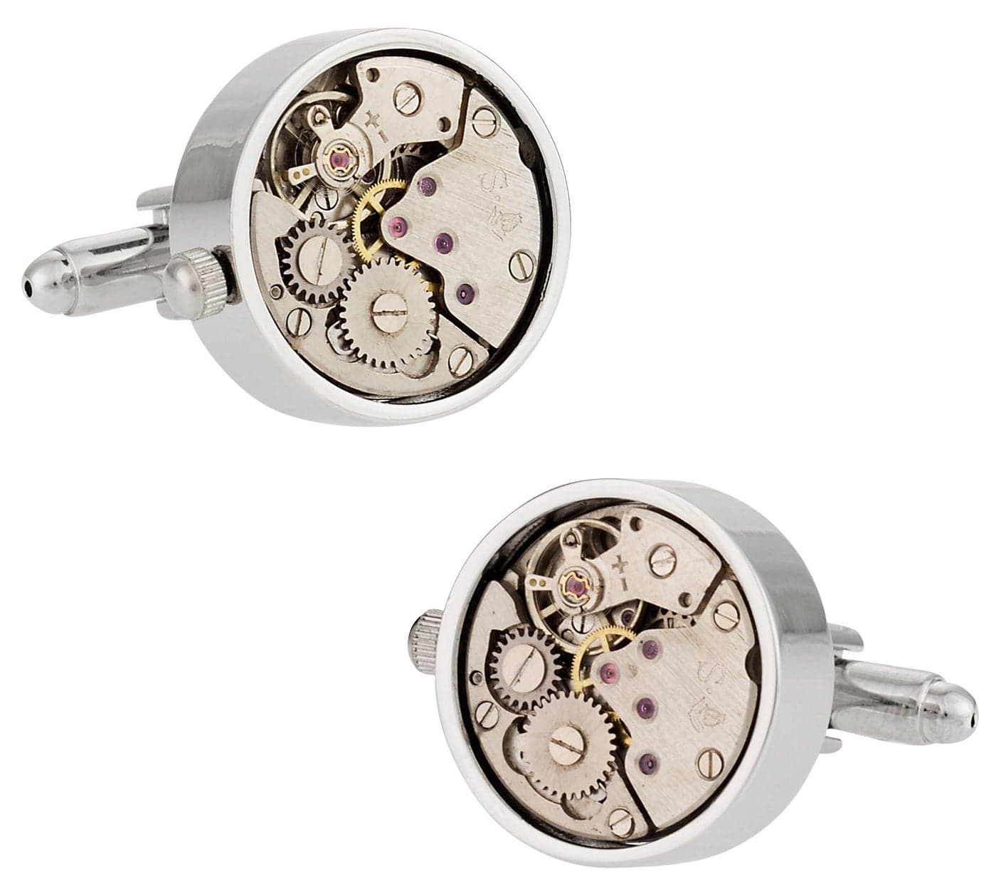 Cuff-Daddy Steampunk Cufflink Set w/ Working Silver Watch Movement