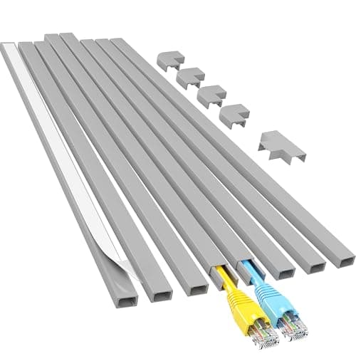 Yecaye Cord Hider, 113in Grey Cord Covers for Wires on Wall, One-Cord Cord Organizer, Easy Install Cable Management Kit, Wire Cover Home Office, W0.59in H0.4in, Grey