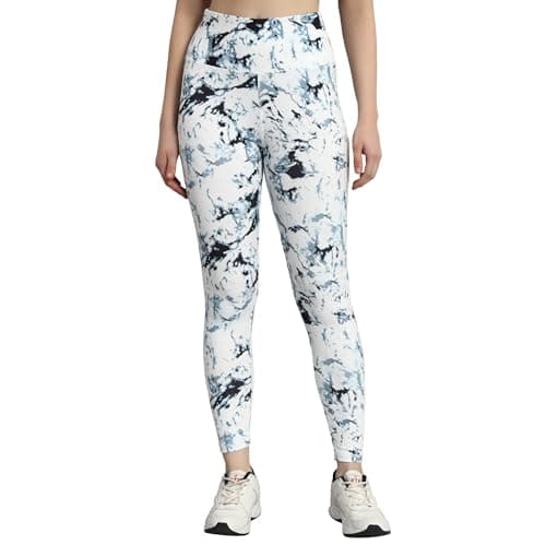 Mehrang Runner Tie Dye Print High Waist Yoga Leggings for Women, Elasticised Waistband, Marble Print (L)