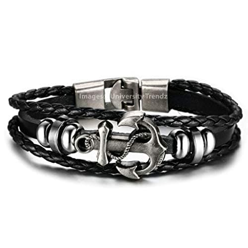 University Trendz PU Leather Base Metal Bracelet for Men (Black)