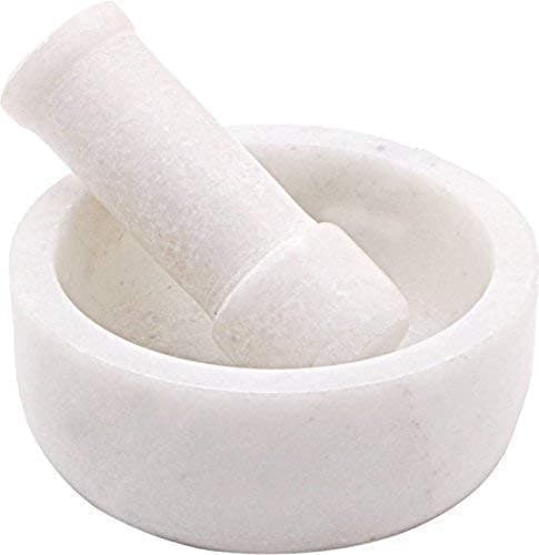 STLYZ White Marble Granite Imam Dasta Mortar and Pestle Set Ohkli Musal Kharalkhalbatta or Mixer and Grinder Set for Kitchen White 4x3 Inchs