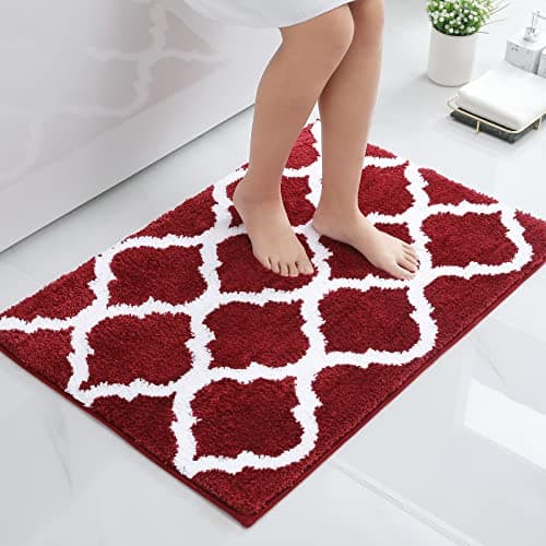 OLANLY Bathroom Rugs 36x24 Soft and Absorbent Microfiber Bath Rugs NonSlip Shaggy Shower Carpet Machine Wash Dry Bath Mats for Bathroom Floor Tub and Shower Burgundy