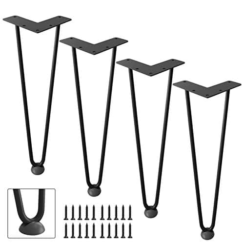 DonYoung Hairpin Legs 14 Coffee Table Legs Set of 4 Metal Furniture Legs Mid Century Modern Style Table Legs for Nightstand Sofa Bench Rubber Floor Protectors Included Black