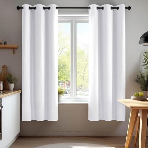 Deconovo Blackout Curtains for Bedroom – Set of 2 38W x 45L Inch Thermal Insulated & Noise Reducing Panels–Home Window Room Darkening Sustainable Grommet Drapes for Living Room and Nursery, Star White