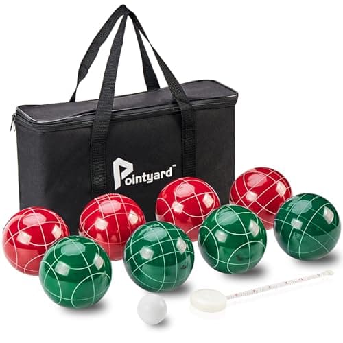Pointyard Bocce Ball Set, 90mm Resin Bocce Ball Set with 8 Resin Bocce Balls/1 Pallino/Nylon Zippered Bag/Measuring Tape - Outdoor Lawn Games for Adults Family Kids/Yard/Beach Game
