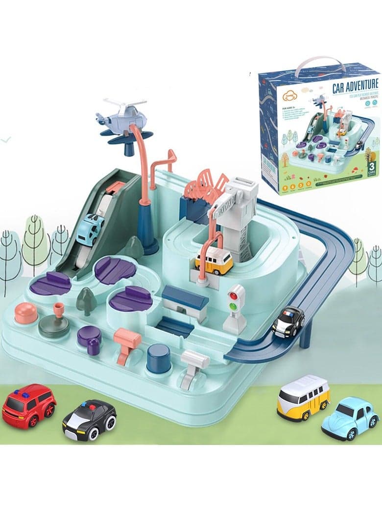 Car Adventure Toys, Kids Race Track Toys for 3 4 5 6 7 Years Old Boys Girls, Puzzle Rail Car, City Rescue Toy w/4 Mini Cars, Preschool Educational Toys for Toddlers