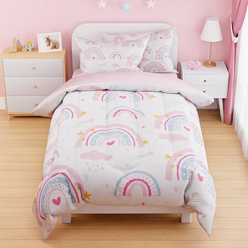 SANDJEST Rainbow Duvet Cover Sets Twin Size for Kids Girls, Include 1 Polyester Comforter Cover 68x86 Inches and 1 Pillowcase 20x26 Inches, Comforter Not Included, Gift for Christmas Birthday