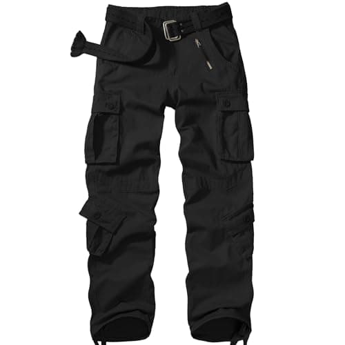 Men's BDU Casual Military Pants, Tactical Wild Army Combat ACU Rip Stop Camo Cargo Work Pants Trousers with 8 Pockets #7533 Black 29