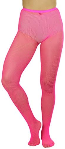 ToBeInStyle Women’s Sexy Vibrant Fine Classic Fishnet Full Footed Pantyhose - Queen Size - Hot Pink