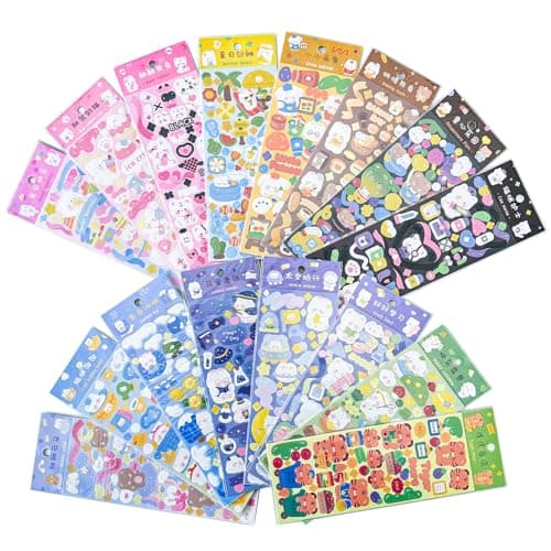 SIBLYMONA 16 Sheets Cute Korean Deco Stickers for Scrapbooking Photocard Polco and Confetti Stickers 16 pcs Decorative Stickers