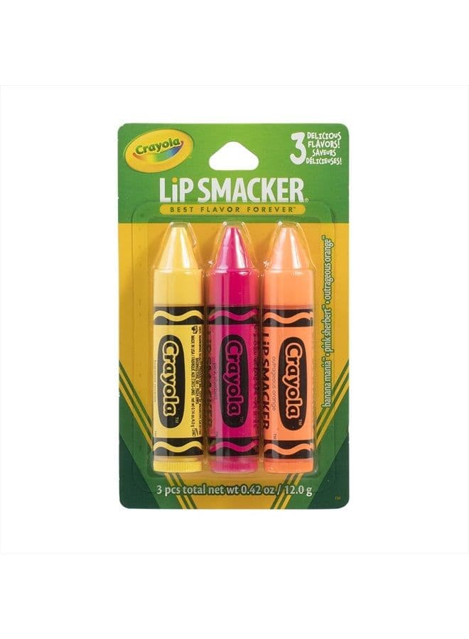 Crayola Crayon Flavored Lip Balm Trio 3-Pack, Banana, Sherbert, Orange, Clear Matte, For Kids, Women, Men