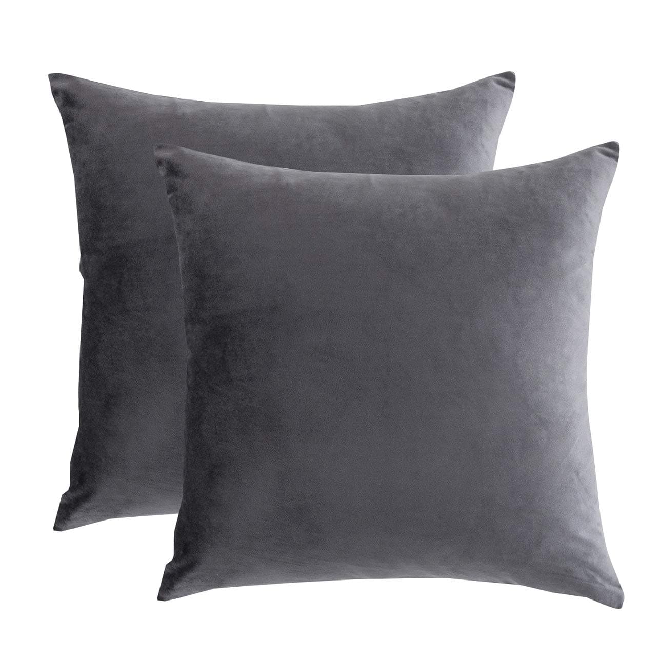 RainRoad Velvet Decorative Throw Pillow Covers Cushion Cover Pillow Case for Sofa Couch Bed ChairSoft Square Gray Throw Pillows 18x18 InchSet of 2