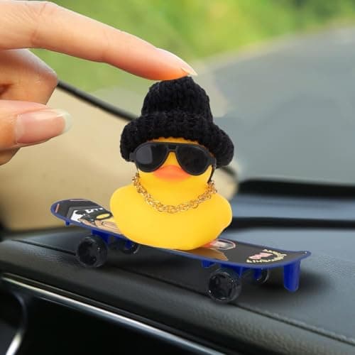 YOURKARTS.COM Rubber, PVC Skateboard Duck Car Dashboard Figurine Trendy and Fun Decorative Ornament with Cute Design for Dashboard, Study Desk or Gift | car Accessories 2025