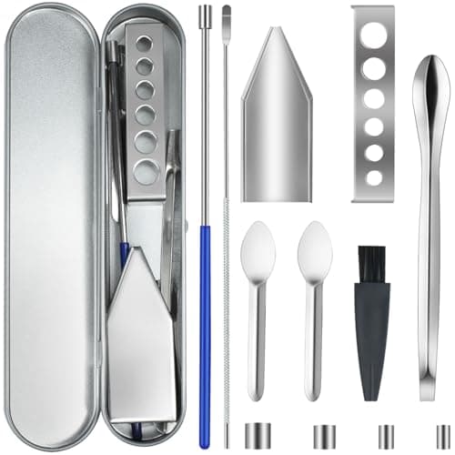 Artcome 12 PCS Versatile Capsule Filling Tool Kit for Pill Filler - Lab Scoops, Powder Pan, Herb Tamper and Capsule Holder - Ideal Tools for Medication and Supplements - Capsule Sizes 000 00 0 1 2 3