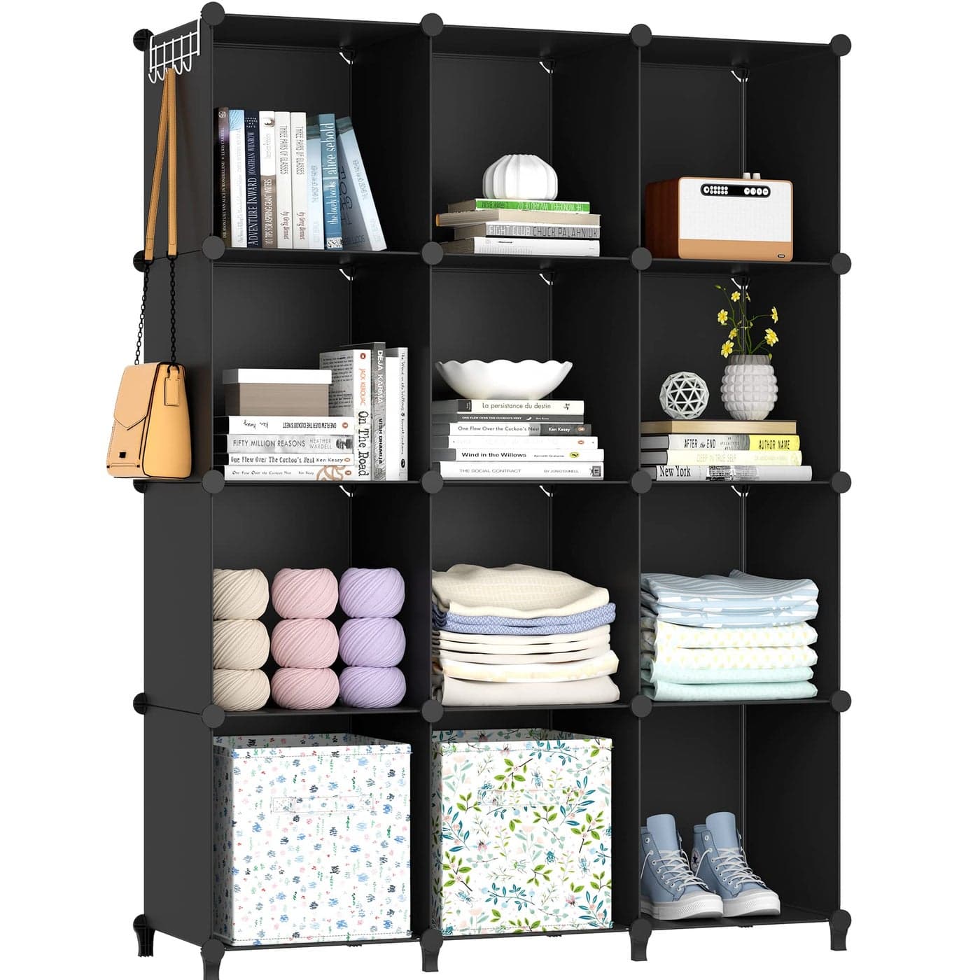 HOMIDEC Bookcase 12 Cube Storage Unit Book shelf Storage Cubes MultiUse DIY Storage Shelves for Books Storage Boxes Clothes Crochet Yarn Toys