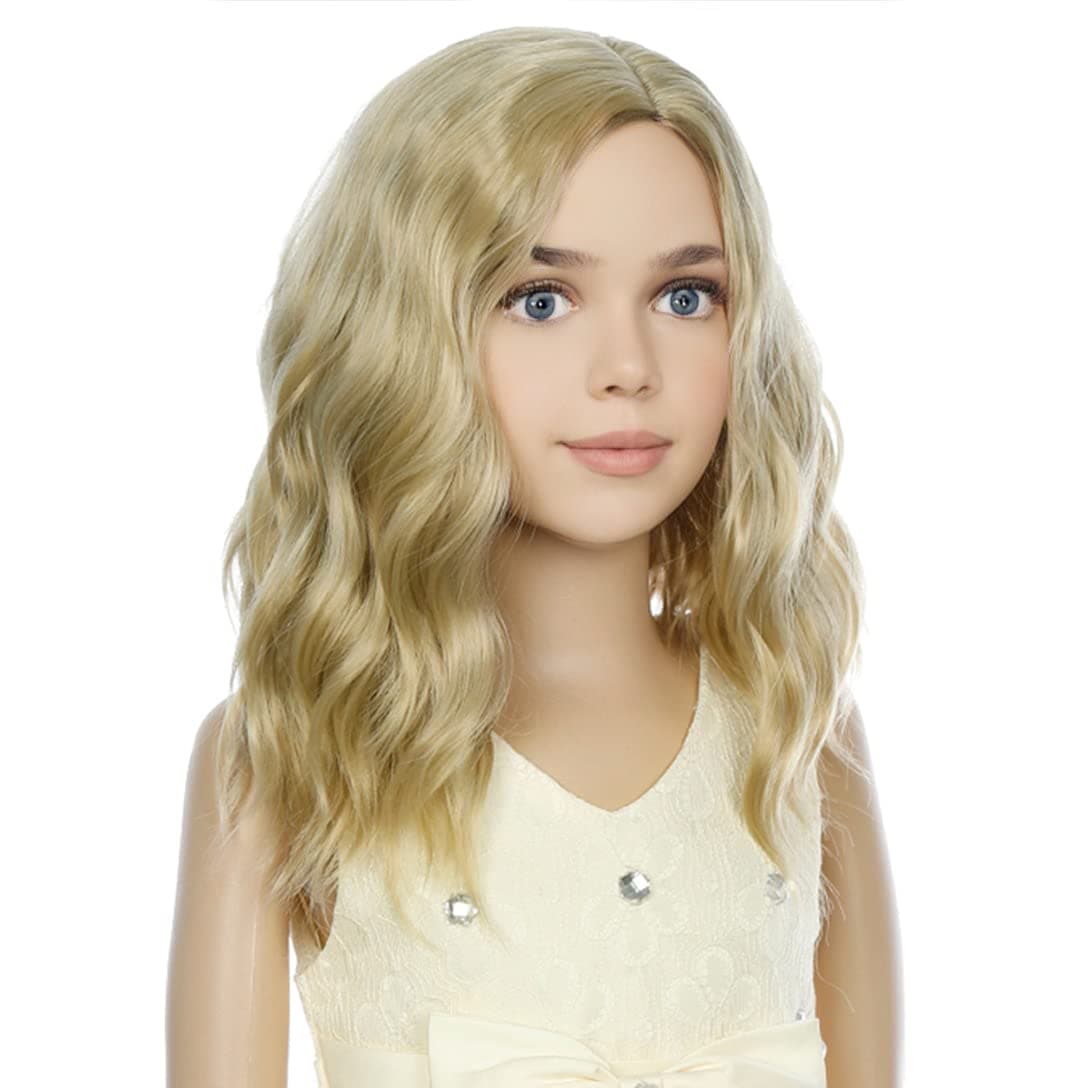 PATTNIUM Blonde Wig Kids Child Short Wavy Wig Ash Blonde Wigs Mixed Blonde Wigs for Gilrs Cosplay Party Heat Resistant Blonde Synthetic HairAsh Blonde