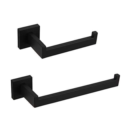 GERZWY Bathroom Hardware Accessories Sets Matte Black SUS304 Stainless Steel Bath Shower Set 2-Pieces(Toilet Paper Holder Towel Ring) Contemporary Style FG1656-2BK