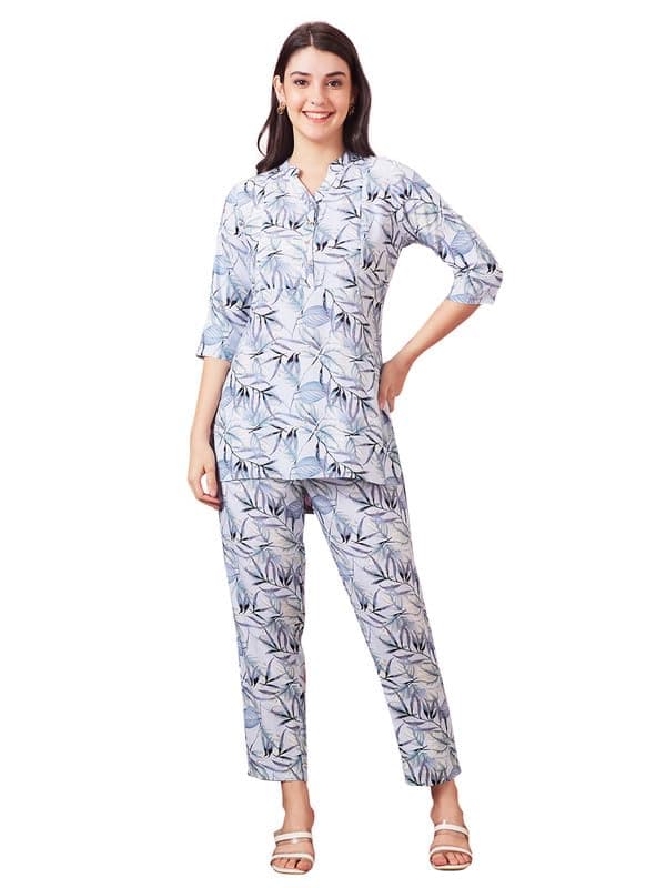 AV2 Women Rayon Printed Maternity Top & Pajama Set(2428B M_Bluem) Blue