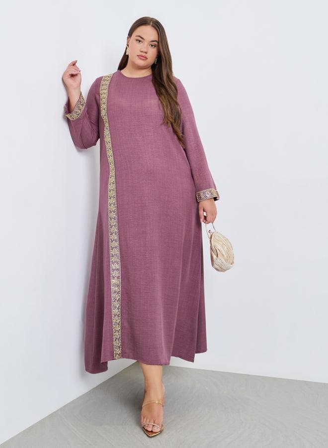 Plus Size Pink Embroidered Panel Jalabiya