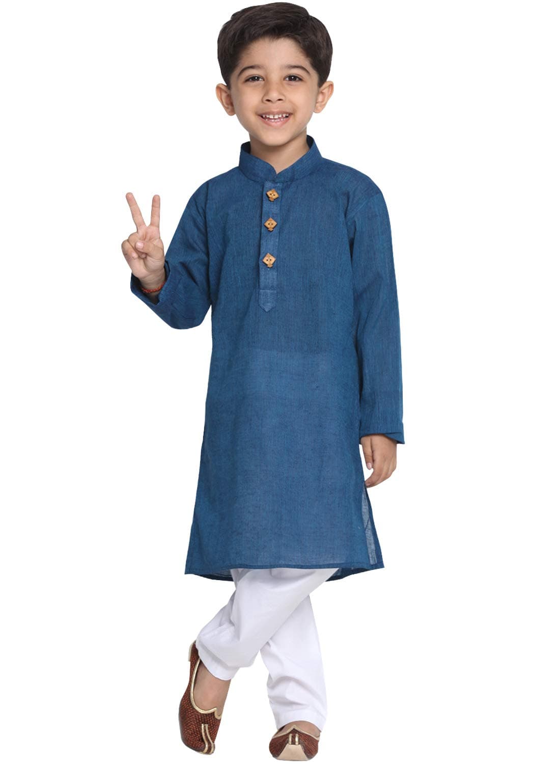 JBN Creation Boys Pure Cotton Midnight Blue and White Kurta Pyjama Set - Ethnic Elegance for Festivals | Comfortable Traditional Pure south handloom cotton kurta pyjama for Kids_JBNBK070BUnPWH_30L