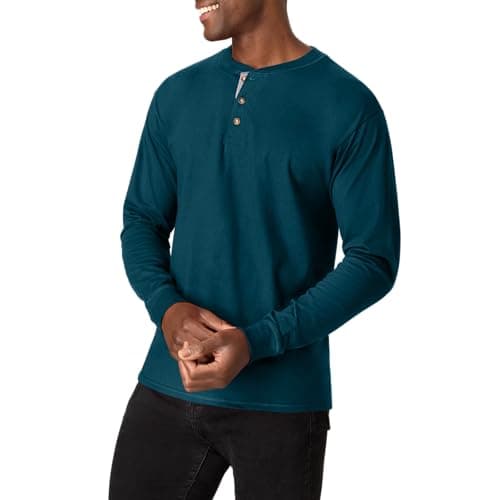 Hanes Mens Beefy Long Sleeve ThreeButton Henley