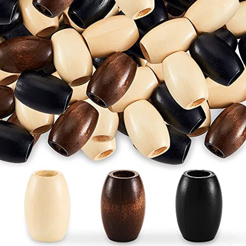 Syhood 60 Pcs Large Hole Wooden Beads 30 x 20 mm Macrame Loose Wood Natural Tube Beads for DIY Hair Craft Making(Multicolor)