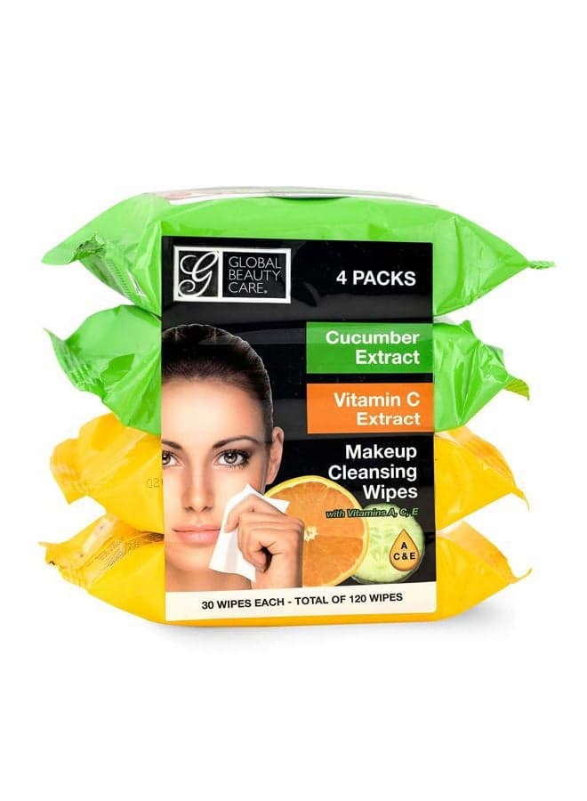 Makeup Cleansing Wipes 120 Count (4-Pack) (ASSORTED - 2PK x VITAMIN C | CUCUMBER)