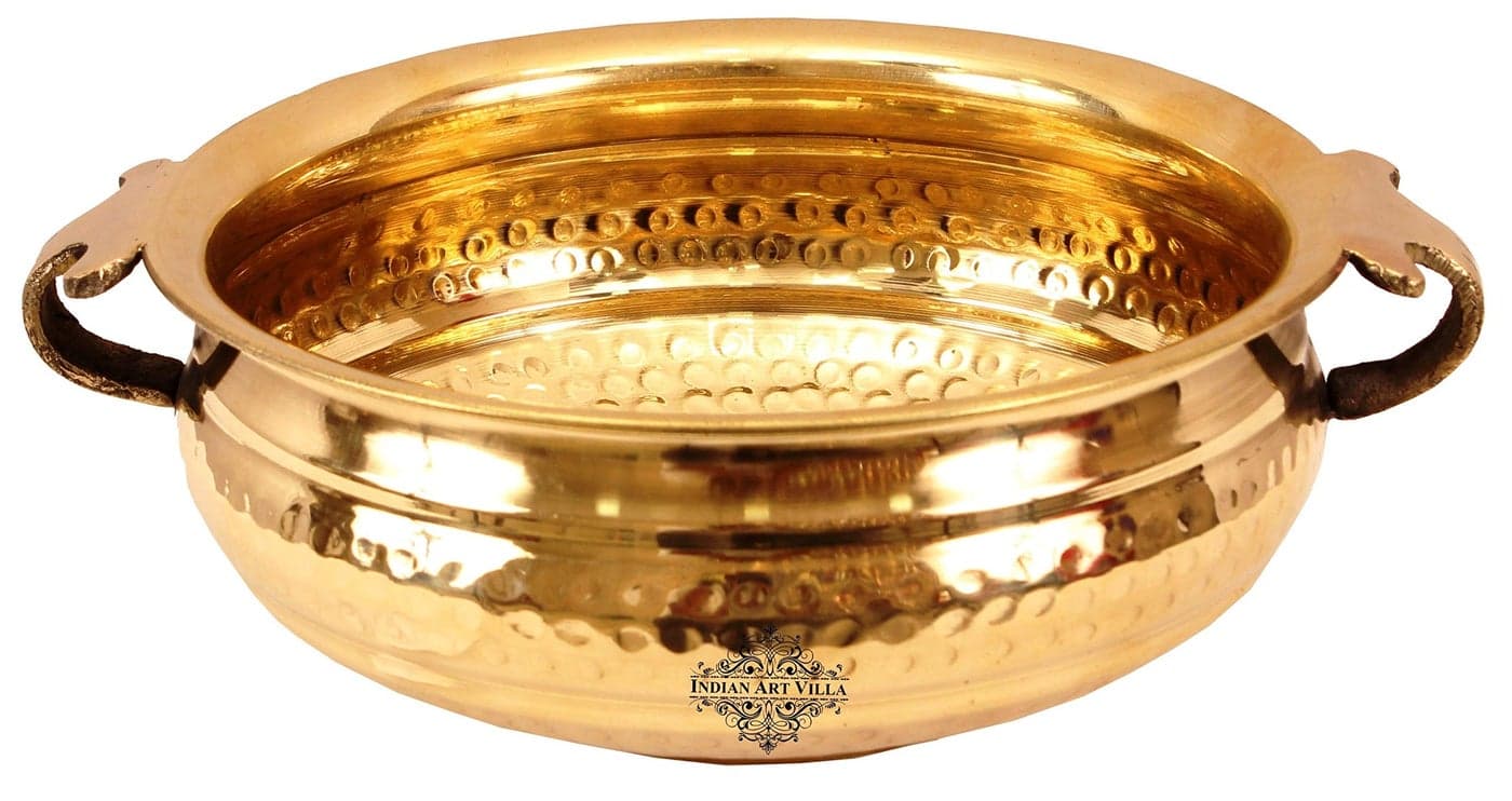 INDIAN ART VILLA Hammered Brass Urli Pot, Home Décor, Center Piece, Gift Item, 8" Inch