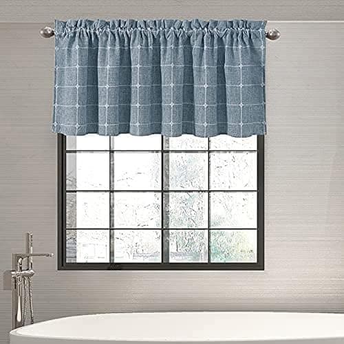 Shunjie.Home 2 Pack Farmhouse Valances for Windows, Light Filtering Linen Plaid Curtain Valances, Semi Sheer Window Valance for Kitchen Bedroom Bathroom Living Room (Blue, 52" x 18")