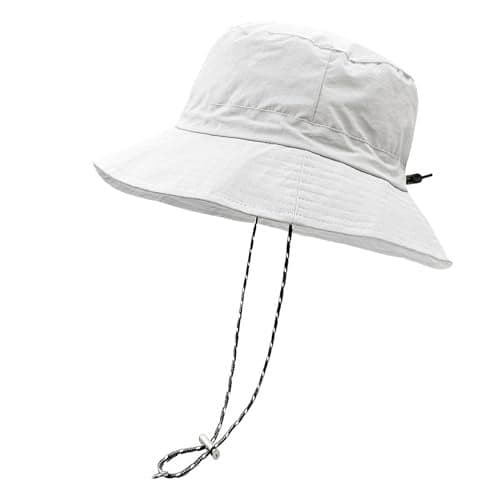 woogwin Waterproof Bucket Rain Hat with Chin Strap Quick Dry Packable Boonie Sun Hat Safari Hat UV ProtectionWhite