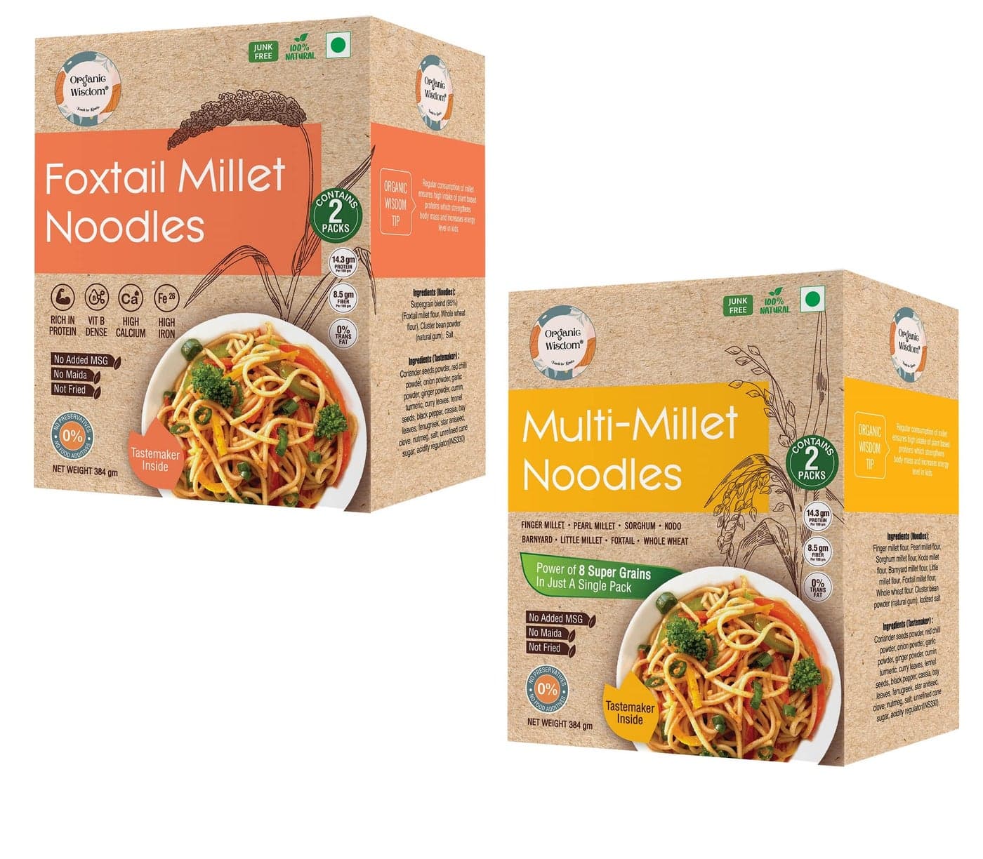 Organic Wisdom-Back to Roots Multi Millet & Foxtail Noodles Combo | 784 g - 4 packs (4 * 192g) | Not Fried | No Maida, no MSG, No Transfat | Protein & Fiber Rich