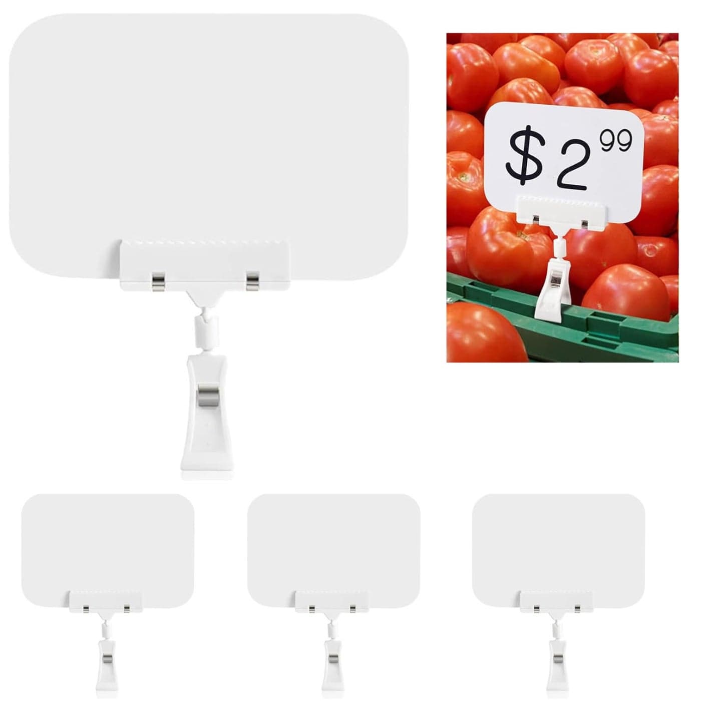 Sign Holder with Clamp 82 x 58 Inch Clipon Style Double Head Display Clips Large Chalkboard Signs White Erasable Plastic Food Label for Party Memo Supermarket Merchandise Sales
