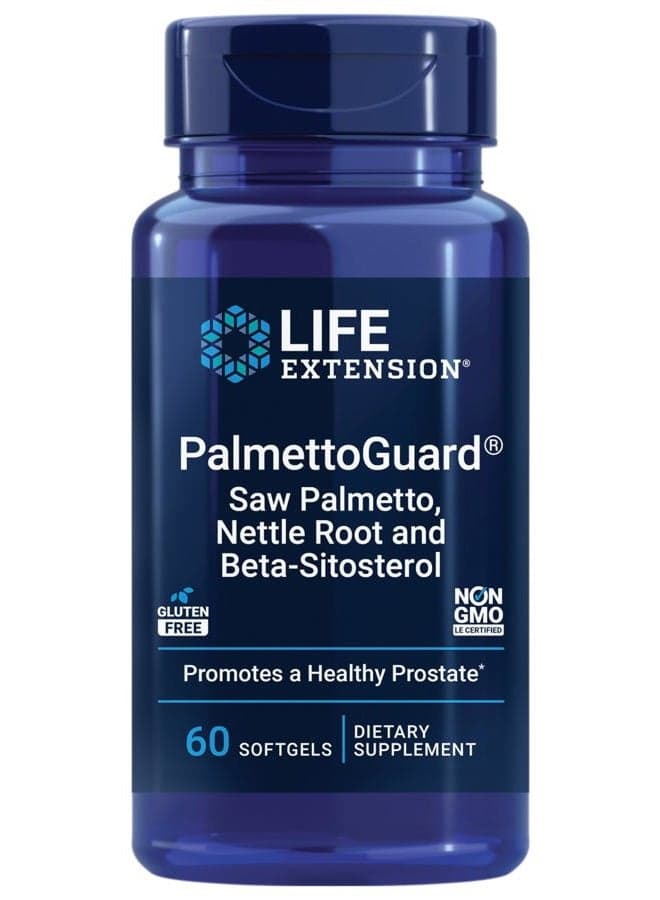 PalmettoGuard® Saw Palmetto, Nettle Root and Beta-Sitosterol, Supports Healthy Prostate Function & Hormone Metabolism, 160 mg of Saw Palmetto for Men, Gluten-Free, Non-GMO, 60 softgels