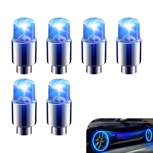 Titwaye 6 PCS LED Tire Valve Stem Caps Tire Valve Stem Caps Light Up Flash Lantern Wheel Decoration Accessories for Car Motorcycle SUV Truck Bike Bicycle Blue Light