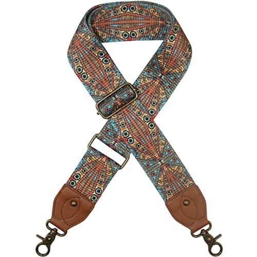 Duwi Wide Purse Strap Multicolor Striped Guitar Style Strap Adjustable Canvas Crossbody Bag Strap(brown,bohemian style)