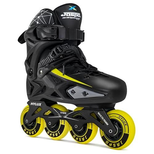 JASPO Hylux Inline Skates for Adults, PU Wheels, ABEC-7 Bearings, Hard Shell Boot, Aluminium Frame,4-Wheel Roller Skates for Teens, Men,Women (Black/Yellow, Medium (UK Size- 4.5-5.5))
