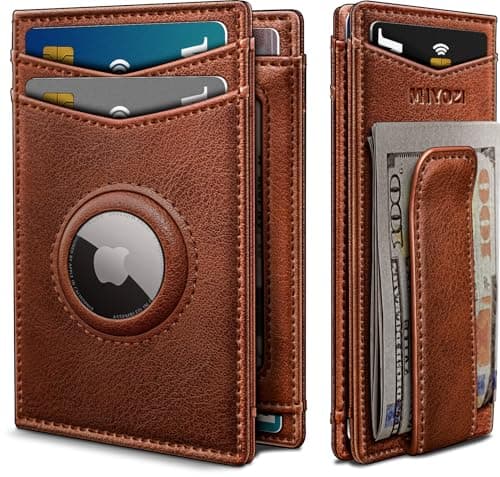 miyozi Airtag Wallet for Men With Money Clip Gift Boxed Magnetic Closure Slim Genuine Leather Front Pocket Wallet 39x 27 RFID Blocking