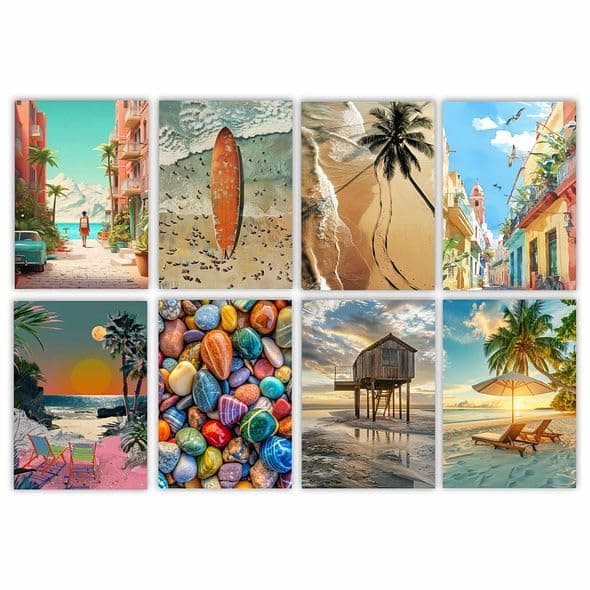 CVANU Aesthetic Beach & River Side Design Picture Printed 8pcs Wall Art Collage Kit Posters With Glue Dot Tape for Living Room| Office| Bedroom| Office| Walls Decorative Item (8.2inch X 11.6inch)_369