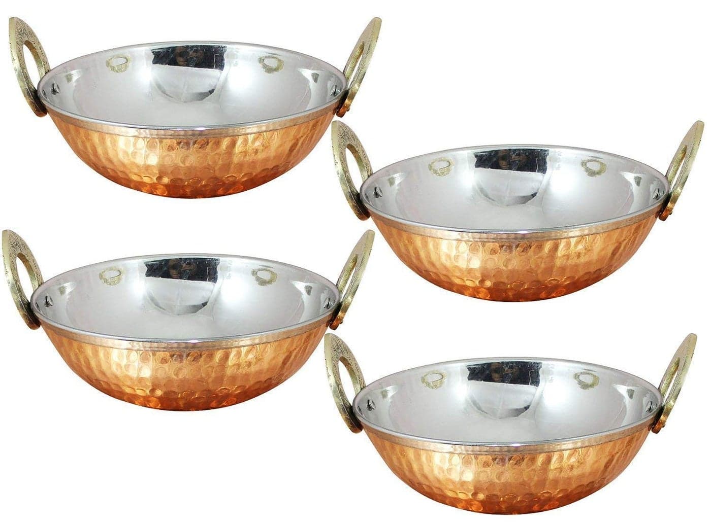 Ukal Set of 4 CopperStainless Steel Serving Vegetable Dinner Karahi Bowl Diameter 13 cm 52 Inches