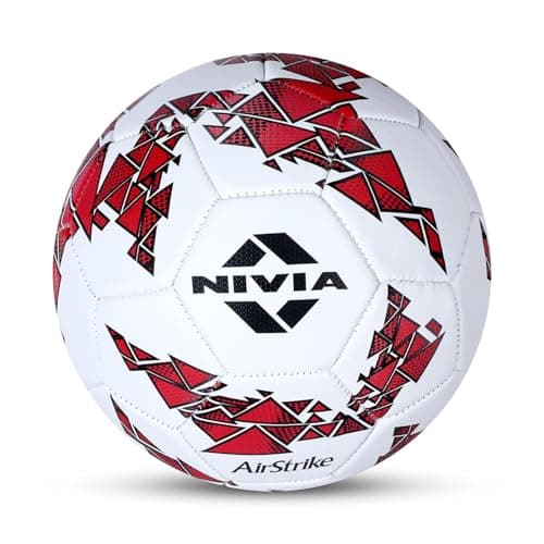Nivia Airstrike Football, Training Ball, 32 Panels, Synthetic Cover, Butyl Bladder, Made for Beginners, to Play On Both Natural and Artificial Grass (White, Size-5)