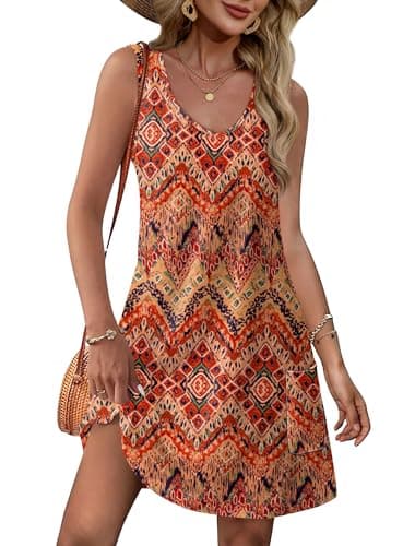 Summer Dresses for Women 2025 Loose V Neck Easter T Shirt Casual Dress Sundresses with Pockets Floral 04 2XL